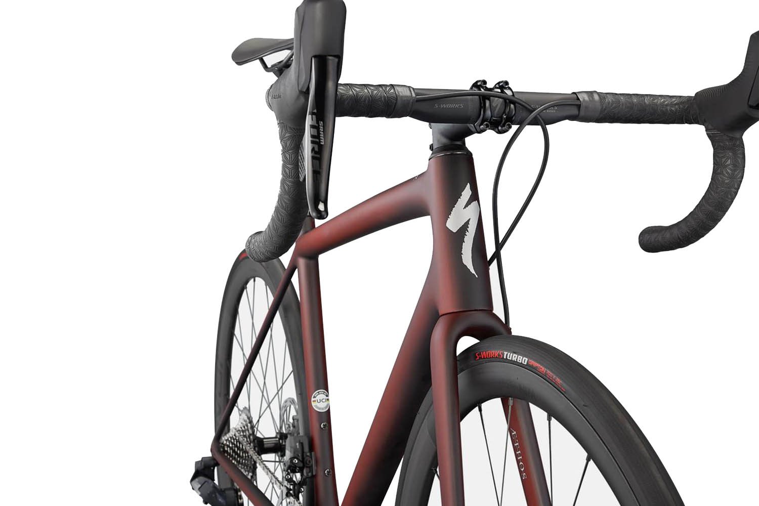 Велосипед шоссейный Specialized AETHOS PRO Sram Force eTap AXS, Maroon / Black Tint Edge Fade (2022)